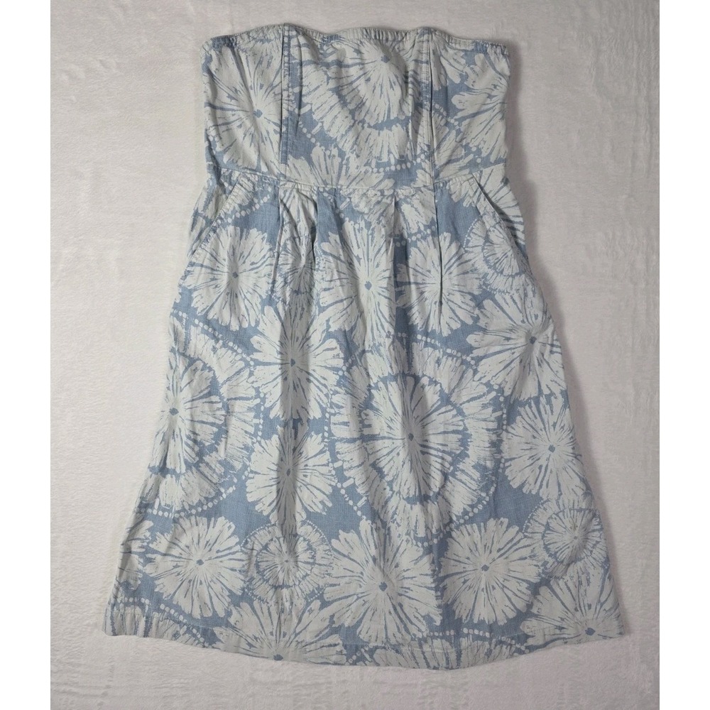 Fossil Strapless Floral Cotton Sundress Blue White Midi Dress Size M - Picture 3 of 10